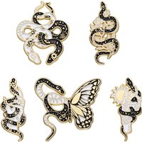 Butterfly Snake Enamel Pins Custom Black White Sun Moon Snake Brooches Lapel Badges Punk Gothic Animal Jewelry Gift for Friends