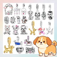 925 Sterling Silver Cute Puppy Dog Charms Beads Fit Original Bracelet, Animal Paw Print & Balloon Dog Pendant Jewelry For Women