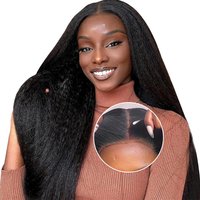 Yaki Straight Put On and Go 4x4 Glueless Lace Front Wigs 180% Density for Women Brazilian Yaki Straight Human Hair Pre Plucked Natural Color