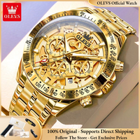 OLEVS 9913 Men Watch Luxury Brand Gold Quartz Watch Fashion Business Hollow out Waterproof HD Luminous Original Men Quartz Watch