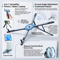 ABS Plastic Desktop 3IN1 Foldable Laptop Stand for Macbook iPad Handheld Magnetic Phone Holder for iPhone Rotate Tripod Bracket