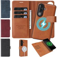 2 In 1 Flip Leather Case for Samsung Galaxy S26 Ultra S25 Plus S24 S23 + S26U S25U S24U Wireless Charging Card Slot Phone Cover