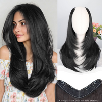 Black Clip in Hair Extensions for Women Long Straight Layered Synthetic Hair with 5 Clip One-Piece Design, Soft & Face Framing 2