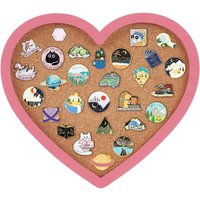 Pearl Pink Heart Pin Cork Board 7.8x7.1inch Bulletin Display Board Wall Mounted Cork Board with Pink Frame for Brooch Pin