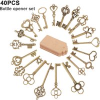 40 pièces ouvre-bouteille clé cadeaux de mariage pour les invités couleur cuivre squelette clé ouvre-bouteille de bière avec cartes autocollantes personnalisées