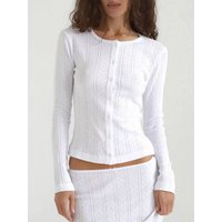 Cou French-Style Hollow-Out Vertical Striped Knit Cardigan, Lace-Trimmed Round Neck Slim-Fit Short Long-Sleeve Top, Single-Breasted Slim-Fit Short Long-Sleeve Base Layer Top, Waist-Cinching Slimming