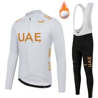 AliExpress NONE UAE Team Men's Winter Clothing Cycling Sportswear Thermal Fleece Bike Jersey + Bib Pants with Padded