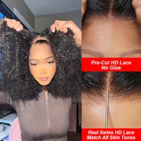 250% Kinky Curly Glueless Wig Human Hair 4C Edges 13x6 HD Lace Frontal Wig Pre Cut 7x5 HD Lace Closure Wigs For Women Preplucked