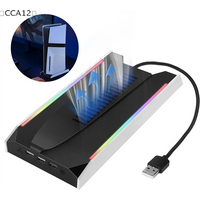 For PS5 Slim/PS5 Pro Vertical Cooling Stand Base RGB VR Headset Controller Charger Dock Station W/ 3-Speed Cooling Fan For PS5