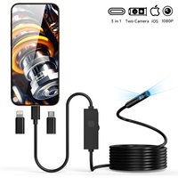 Direct Connect 3 in 1 Endoscope for iPhone/Type-C/Android 8mm Dual Lens 1080P Borescope Inspection Camera for Piping Car Sewer