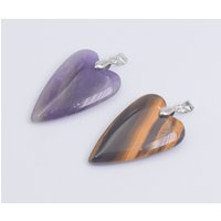 New Long Heart Stone Pendant Natural Crystal Arrowhead Amethyst Crystal Charms For Necklace Stainless Steel Chain Women Jewelry