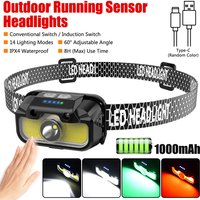 Vastfire Headlamp Bright Head Lamp With White Red Green 14 Modes Adjustable Waterproof Motion Sensor Headlight
