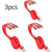 1/2/3pcs Set 3 In 1 100W Retractable USB Cable Fast Charging Data Cord For Iphone Huawei Multi Port Multiple Charging Wire