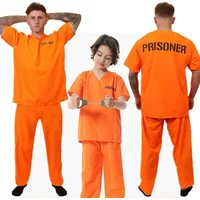 Cosplay Orange Adult Inmate Costume Prisoner Jumpsuit Jailbird Outfit for Halloween Christmas Men Jail Costume Kids