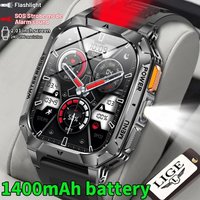 LIGE New 1400mAh Military Sports Smart Watch Men 2.01" HD Screen Waterproof Clock SOS Call Flashlight Smartwatch For Android ios