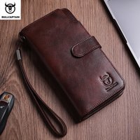 BULLCAPTAIN hommes Long portefeuille pochette porte-carte de crédit sacs à main Carteras Billetera Hombre cuir argent Portfe Carte