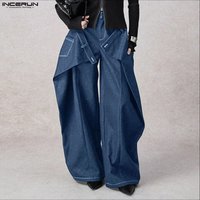 INCERUN Men Wide Leg Pants Solid Color Loose Button Casual Trousers Men Streetwear Oversize 2025 Fashion Leisure Male Long Pants