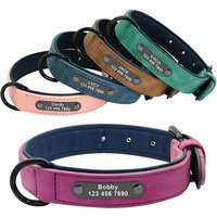 Personalized Leather Dog Collar with Custom Name Phone Number Durable Adjustable Pet Collar with for Large Medium Small Dogs