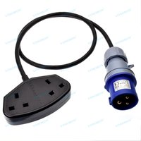 IEC60309 16A CEE 2P+E Male Plug to 2 Ways UK BS1363 Socket with 1m H05VV-F 3G 1.5mm IP44 Extension Cable
