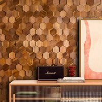 Walnut Wood Mosaic Tile Wall Sticker for TV Background Art Wall Decoration Modern 3D Solid Wood Room Hexagon Wooden Wall Panel