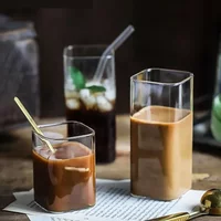 Square Simple Glass Cup Clear Cold Drink Juice Milk Glass Red Wine Beer Glass Coffee Cup Water Cup Drinking Utensils