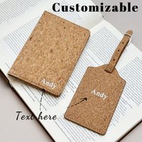 Customized name natural cork texture passport holder luggage tag set travel multi-functional ID bag