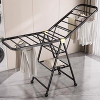 Portable Floor Standing Drying Rack Foldable Carbon Steel Outdoor Clothes Airer Wheels Winged Hanger for Bedding Drying Rack