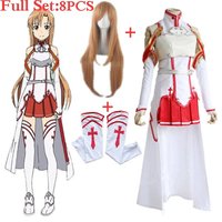Sword Art Online Asuna Anime Yuuki Dress Cosplay Costumes Uniform For Halloween SAO Asuna Battle Suit Outfits Full Set With Wig