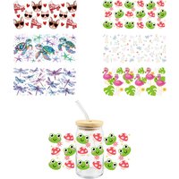 3D UV DTF Wrap Transfer Stickers Cartoon Ainmals Design 3D Colorful Decal Can Be Used Bottles Cups Mugs Waterproof Decal
