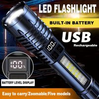 Powerful LED Flashlight Battery Display USB Rechargeable Light Telescopic Zoom Torch Lamp Outdoor Camping Fishing Lantern