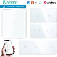 BSEED Zigbee Wall Switches Smart Touch Screen Light Switch 1/2/3Gang 1/2/3Way Google Alexa Tuya App Control No Neutral Line