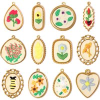 3pcs/LotStainless Steel Embroidery Sunflower Leaf DIY Earring Charm Bee Daisy Necklace Pendant Woman Geometric Jewelry Wholesale