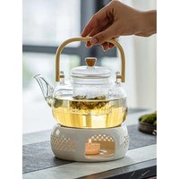 Handle Glass Tea pot Heat-Resistant Teapot Flower Tea Kettle Large Clear Fruit Juice Container Ceramic Teapot Holder Base
