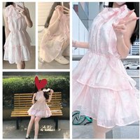 Elegant Sweet Kawaii Princess Pink Halter Neck Ruffle Tiered Slim-Fit Mini Dress Women Girls Summer Birthday Party Daily Wear