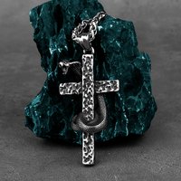 Gravestone Snake Cross Pendant Men's Hip Hop Religious Charm Stainless Steel Pendant Necklace Locomotive Men's Jewelry Gift