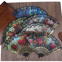 1Pc Lace Folding Fan Black Wooden Shank Classical Dance Folding Fan High Quality Elegent Ladies Fan Home Decor