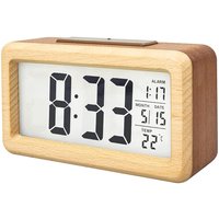 Solid Wood Digital Alarm Clock with Calendar And Temperature Display Desktop Wooden Clock for Home Decor Unique Gift Idea