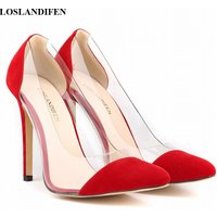 New Arrival Soft Leather Shallow Women Pumps Sexy Side Transparent PU Pointed Toe High Heels Shoes Fashion Women's Wedding Shoes