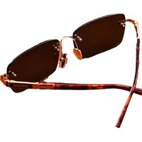 AliExpress KLASSNUM Frameless Crystal Stone Leopard Print Men's Sunglasses Green Cycling Goggles Black Shades UV Protective Outdoor Sunglasses Retro