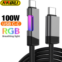 NNBILI NEW 100W 6A Fast Charging Cable USB Type C For iPhone 15 16 with RGB Ambient Light USB C Cord For HUAWEI Samsung Xiaomi