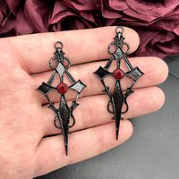 3 Pieces of Gothic Black Red Rhinestone Satan Cross Witch Pendant Pendant DIY Witch Personality Punk Jewelry Accessories 68*31mm