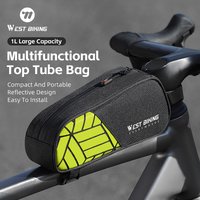 WEST BIKING Bicycle Fashion Front Frame Bag Water Repellent Bright Color Patchwork Bike Top Tube Bag Reflective Cycling Tool Bag