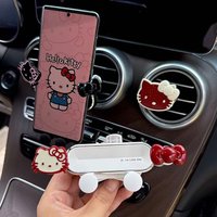 Cute Hello Kitty Girl Car Phone Holder Air Vent Mount Stable Anti-Shake Phone Stand Mini Silent Navigation Holder Car Decor Gift