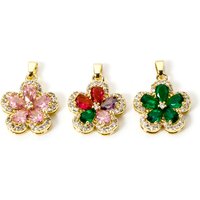 1pc Brass Charms Gold Color Flower Multicolor Cubic Zirconia Rhinestone Pendant For Women DIY Necklace Jewelry Findings 24x17mm