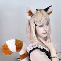 Red Panda Ears and Tail Set Anime Plush Headband Furry Tail Cute Lesser Panda Ear Hair Accessories Cosplay Costume Props