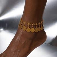 Vintage Coin Pendants Anklets for Women Bohemian Ethnic Metal Retro Coin Foot Chain Summer Beach Vacation Jewelry Accessories