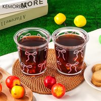 KEMORELA 1/2 Pack Bow Glass Cup Pink Bow Iced Coffee Cup 320ML Cup Cute Drinking Cup Suitable For Ladies Sisters Gathering