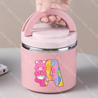 Cute Care Bears Letter 630ml Food Thermal Jar Insulated Soup Cup Stainless Steel Vacuum Lunch Box with Handle Sealed Bento Boxes