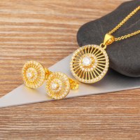 Nidin New Vintage Metal Zircon Gold Plated Jewelry Sets Fashion Luxury Aesthetic Necklace Earrings for Women Wedding Party Gift