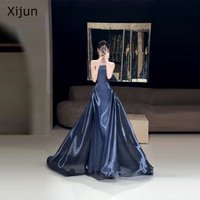 Xijun Modern Navy Blue Evening Dresses Sleeveless Shiny Pleated Prom Dresses Luxury Formal Strapless Prom Gowns 2026 Customized